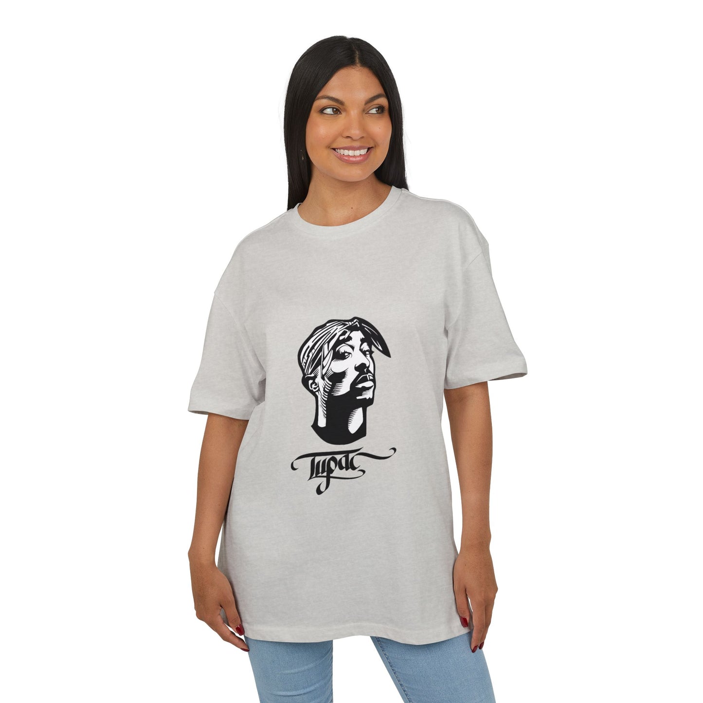 טופאק שאקור — Black & White Tribute Oversize T‑Shirt