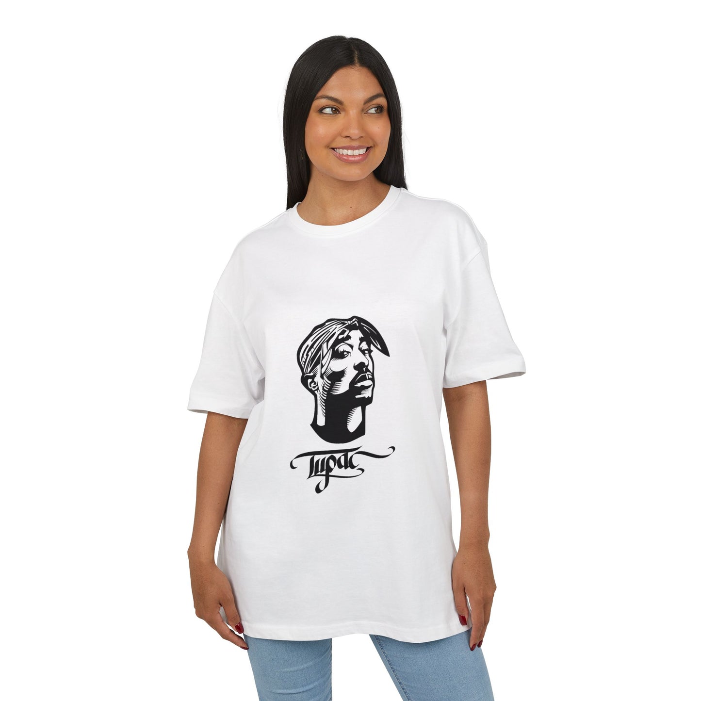 טופאק שאקור — Black & White Tribute Oversize T‑Shirt