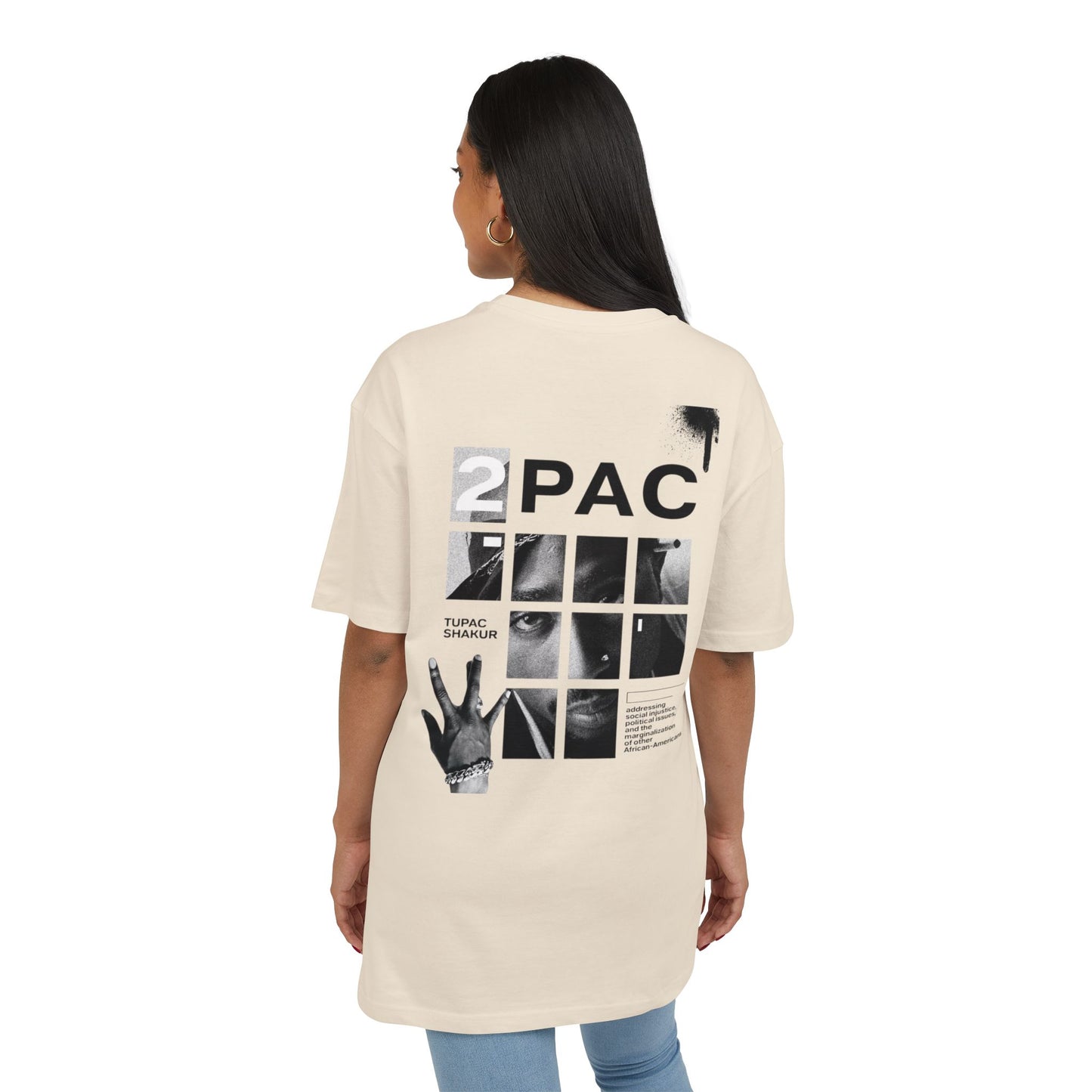 טופאק שאקור — Black & White Tribute Oversize T‑Shirt