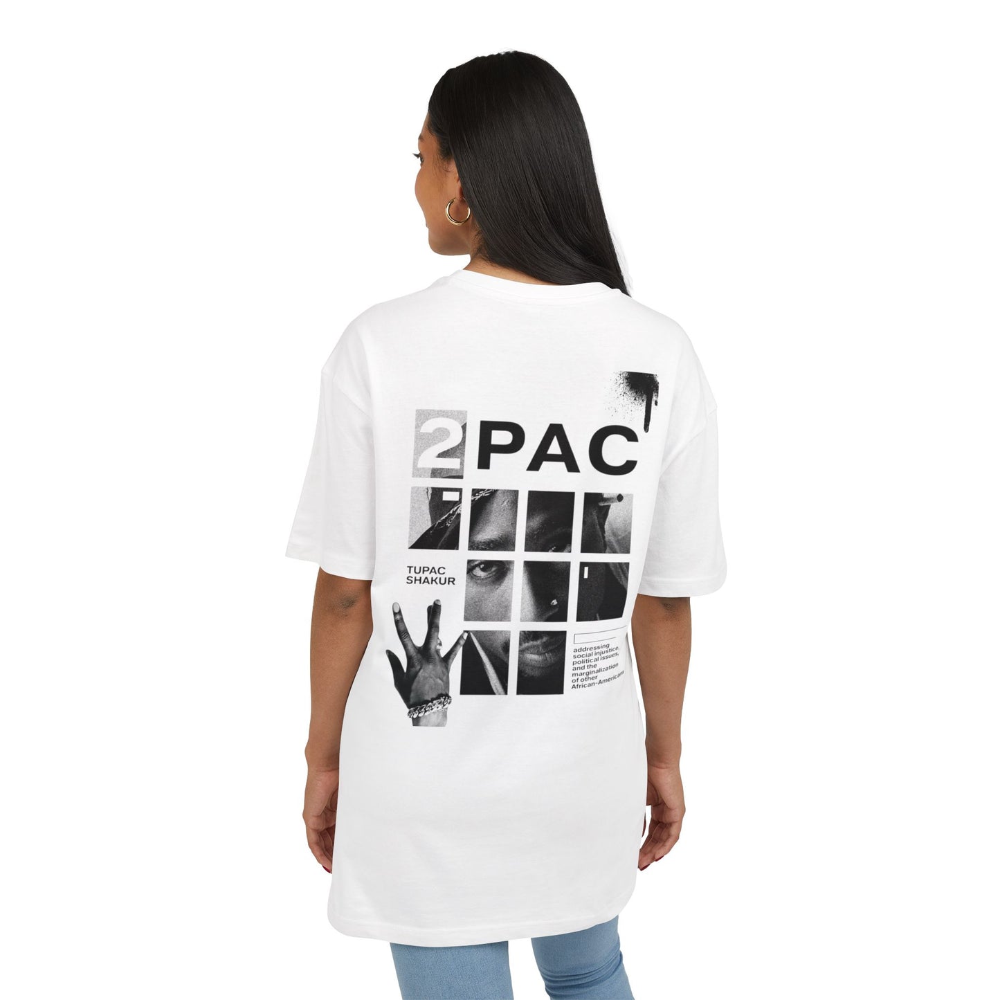 טופאק שאקור — Black & White Tribute Oversize T‑Shirt