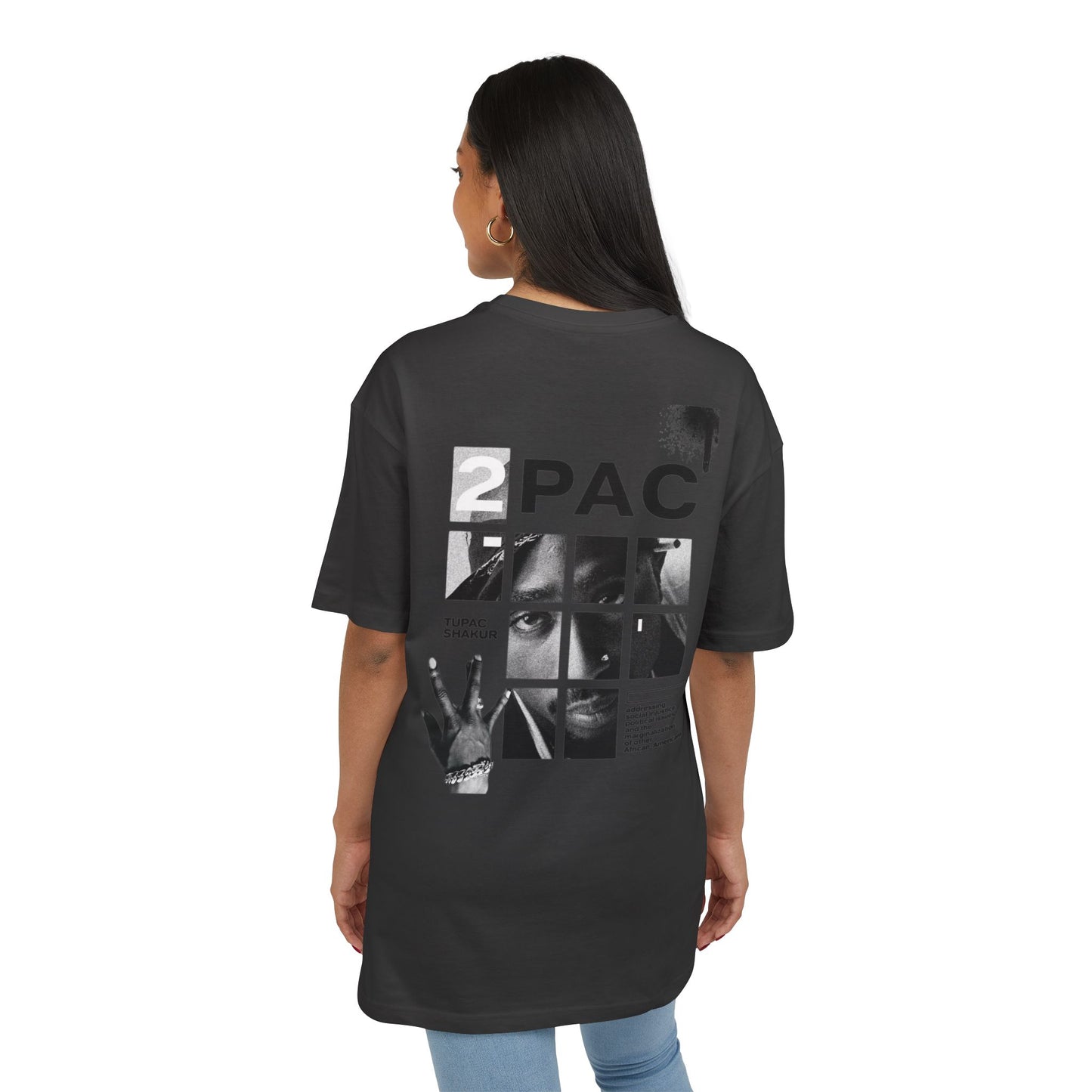 טופאק שאקור — Black & White Tribute Oversize T‑Shirt