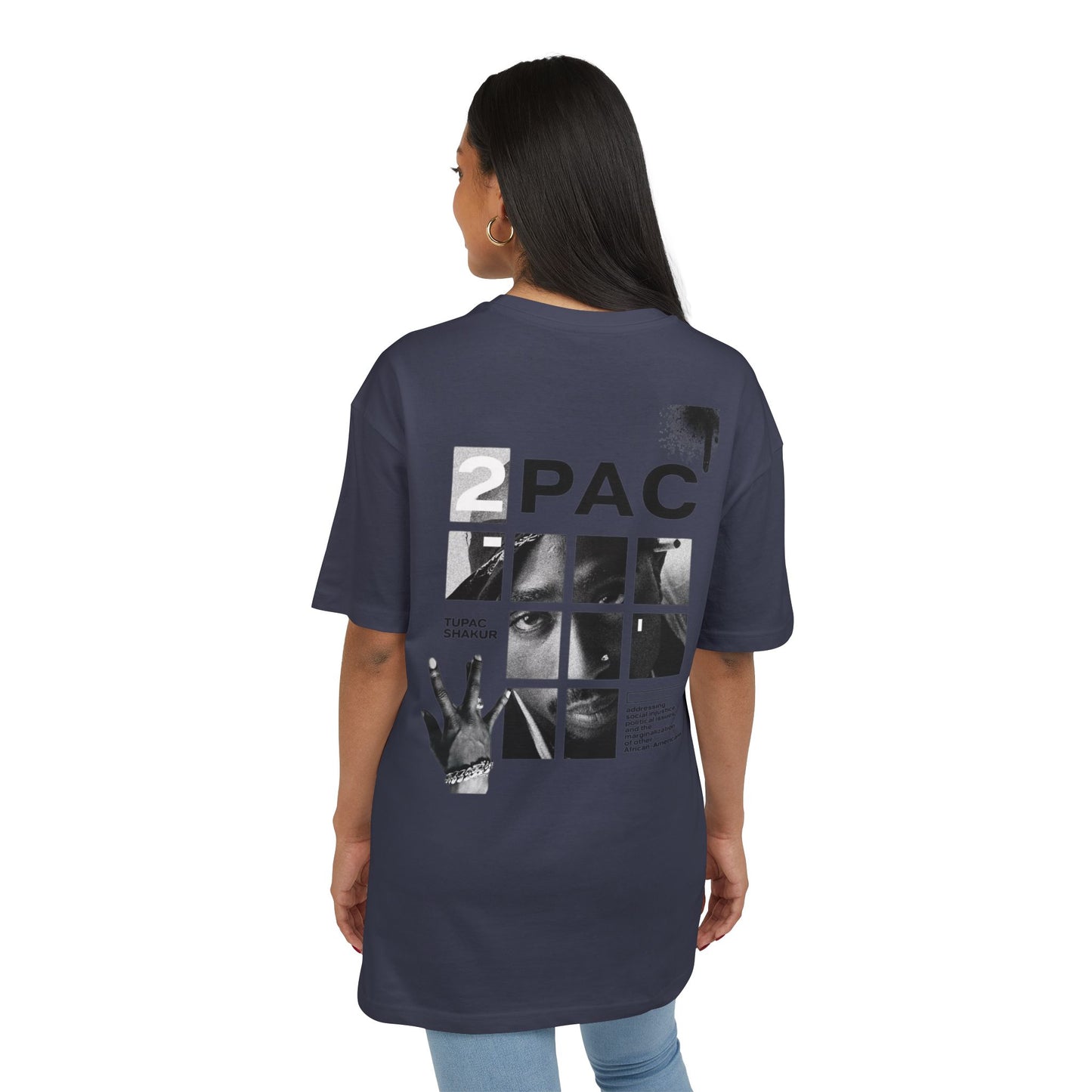 טופאק שאקור — Black & White Tribute Oversize T‑Shirt